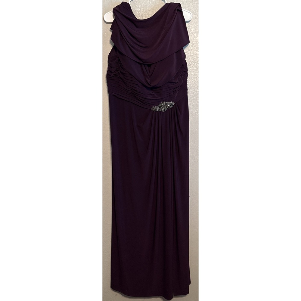 Alex Evenings 14W Dark Purple Cowl Neck Matte Jersey Gown Mother of the Bride